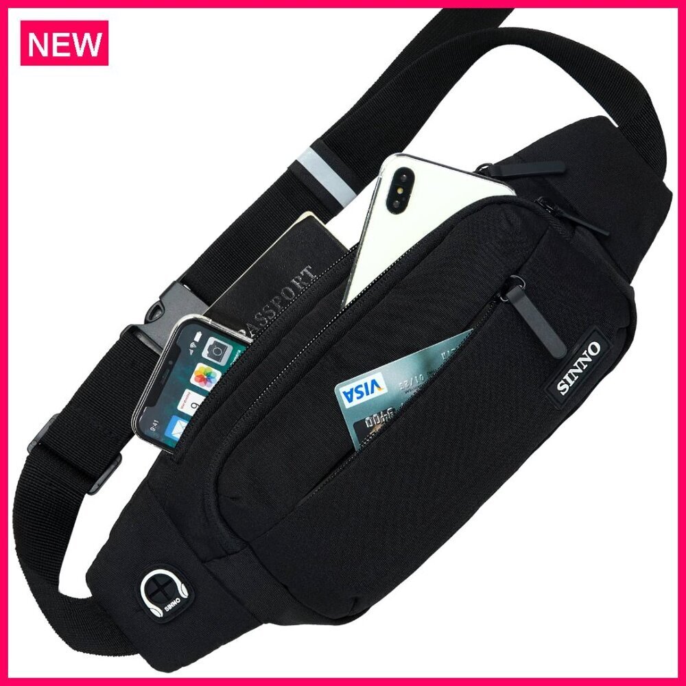 Large Adjustable Crossbody Fanny Pack with 4 Zipper Pockets for Travel Running